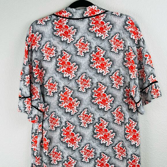 Topshop Oversized Button Front Mini Shirt Dress Orange Black Floral Linen 6 NWT - Picture 9 of 14